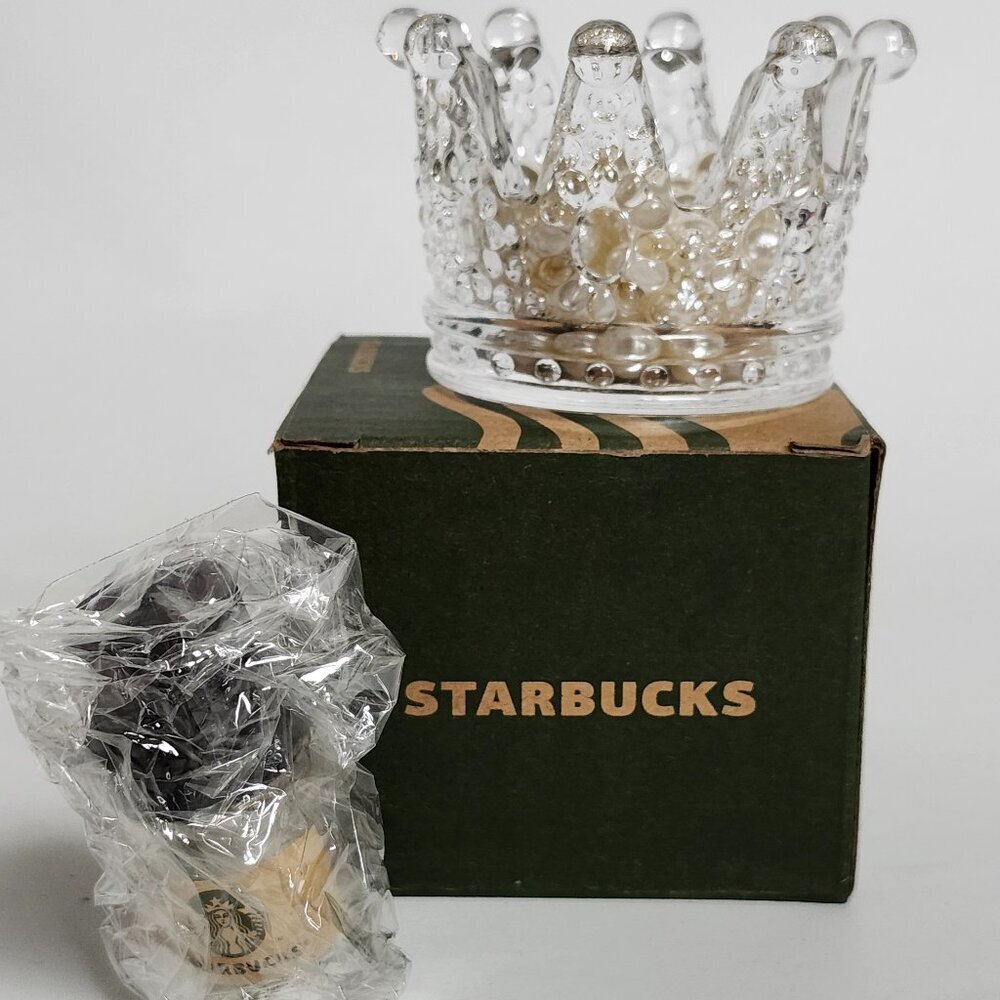 STARBUCKS Siren Mermaid Crown Glassware Votive Tea Light Candle Holder Clear